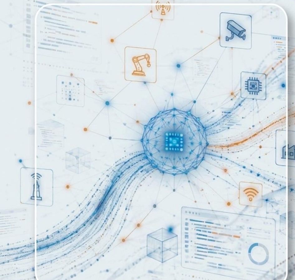 Rede digital conectando automação, sensores e dados